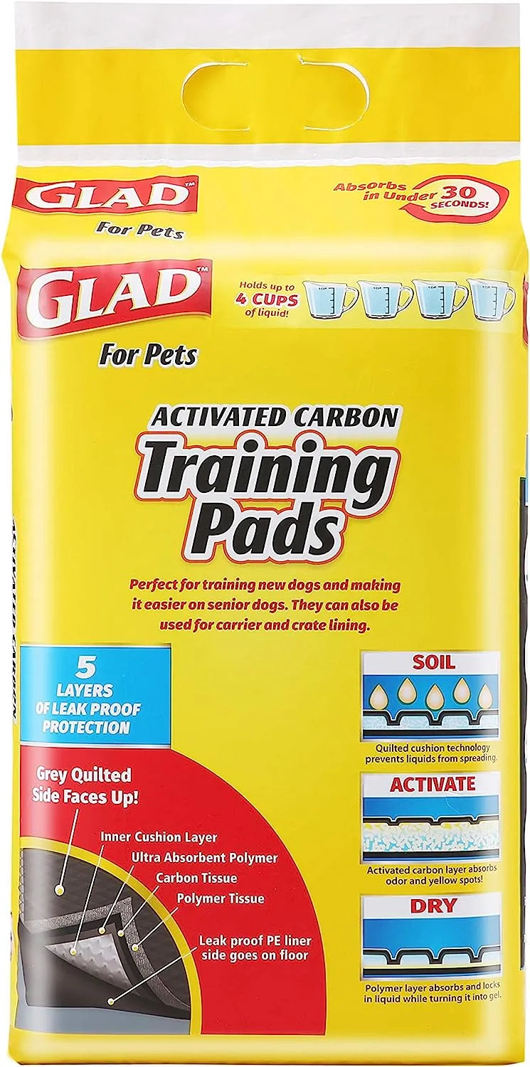 Glad for Pets Black Charcoal Puppy Pads 23" x 23" | Puppy Potty Training Pads That ABSORB & NEUTRALIZE Urine Instantly | New & Improved Quality Puppy Pee Pads, 100 count