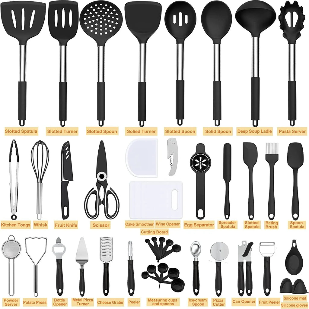 Silicone cooking tool set, chef 43 pieces heat-resistant kitchen tools