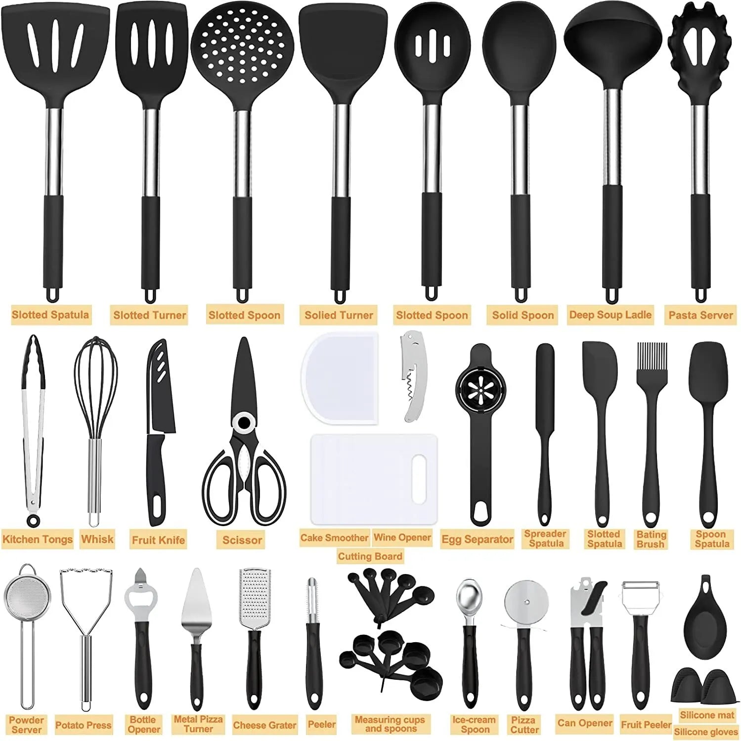 Silicone cooking tool set, chef 43 pieces heat-resistant kitchen tools