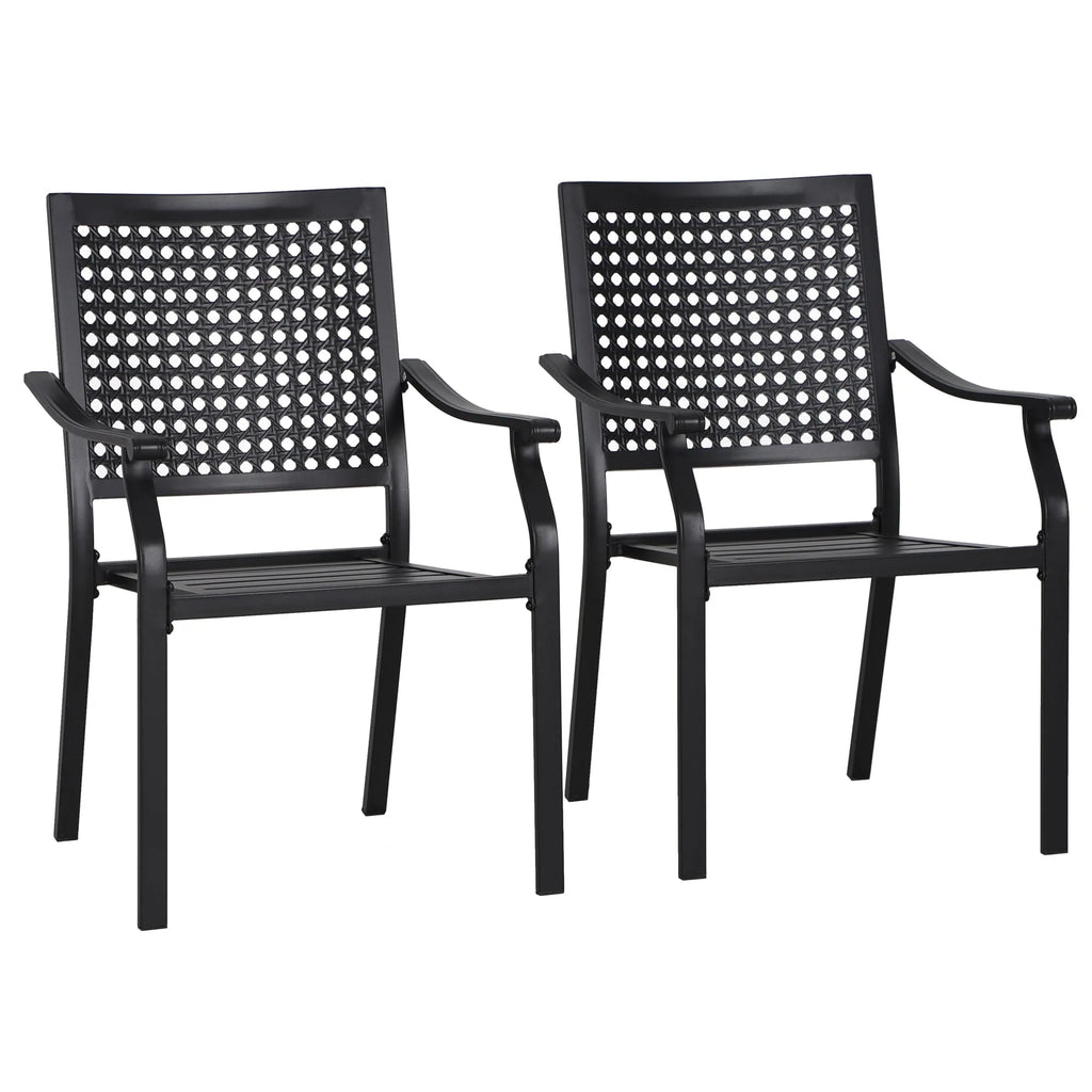 Outdoor Fixed Steel Dining Chairs with Bullseye Flower Pattern - Set of 2