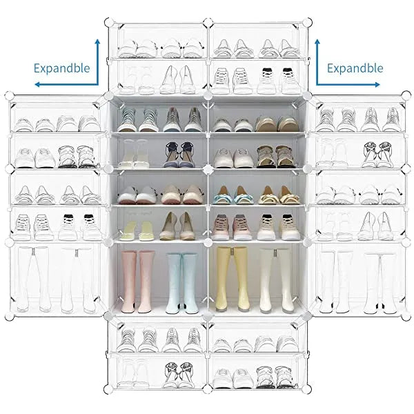 KOUSI Portable Shoe Rack Organizer 24 Pair Tower Shelf Storage Cabinet Stand Expandable for Heels, Boots, Slippers, 6 Tier White 32"x12"x36"