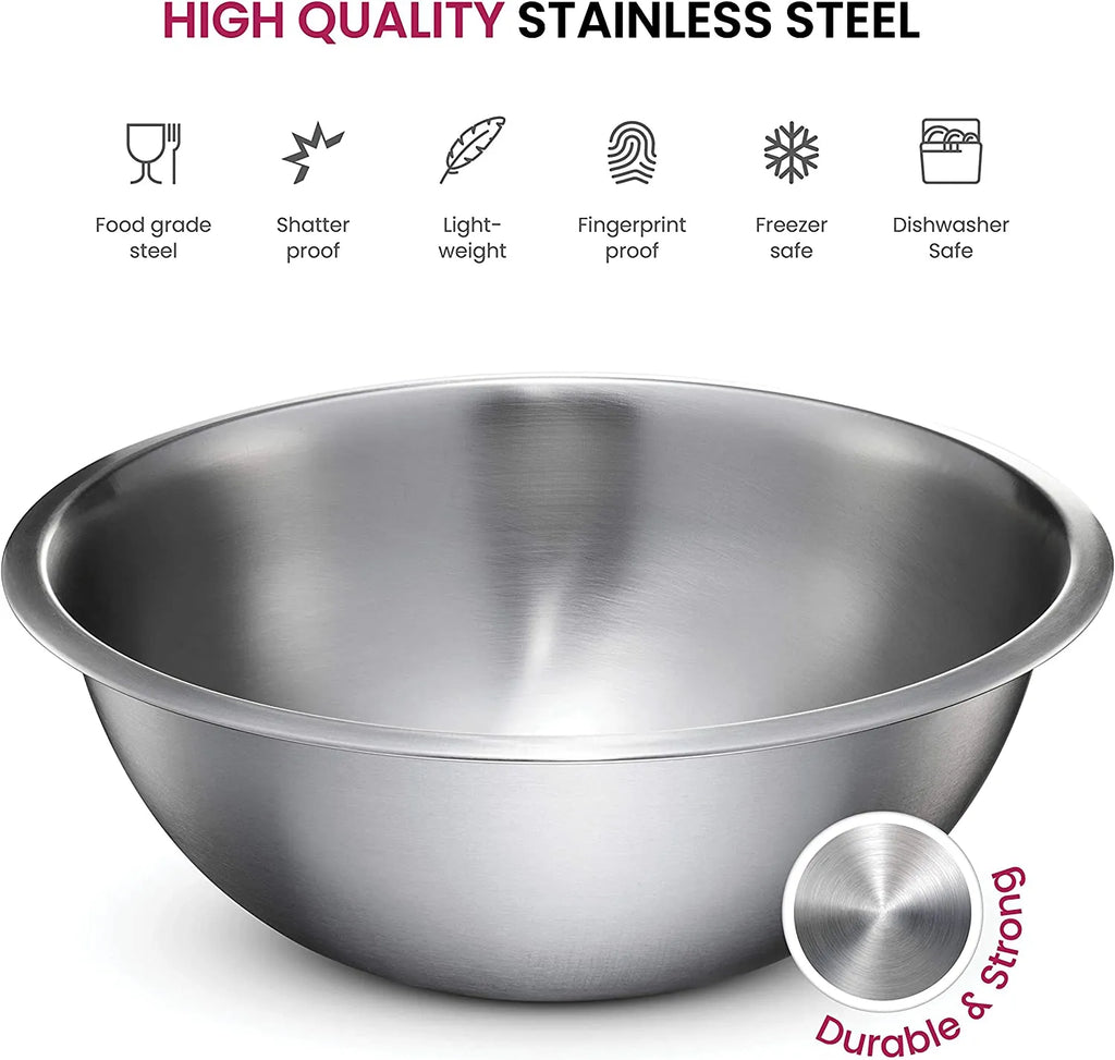 FineDine Stainless Steel Mixing Bowls (Set of 6) - Easy To Clean, Nesting Bowls for Space Saving Storage, Great for Cooking, Baking, Prepping