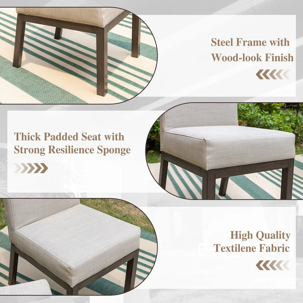 Patio Dining Set with Textilene Chairs/ Acacia Wooden Bench & Acacia Wooden Table