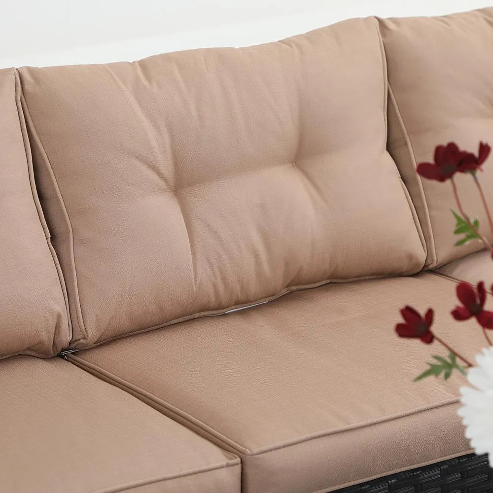 3-Piece Patio L-Shaped Rattan Sectional Sofa Set With Cushions