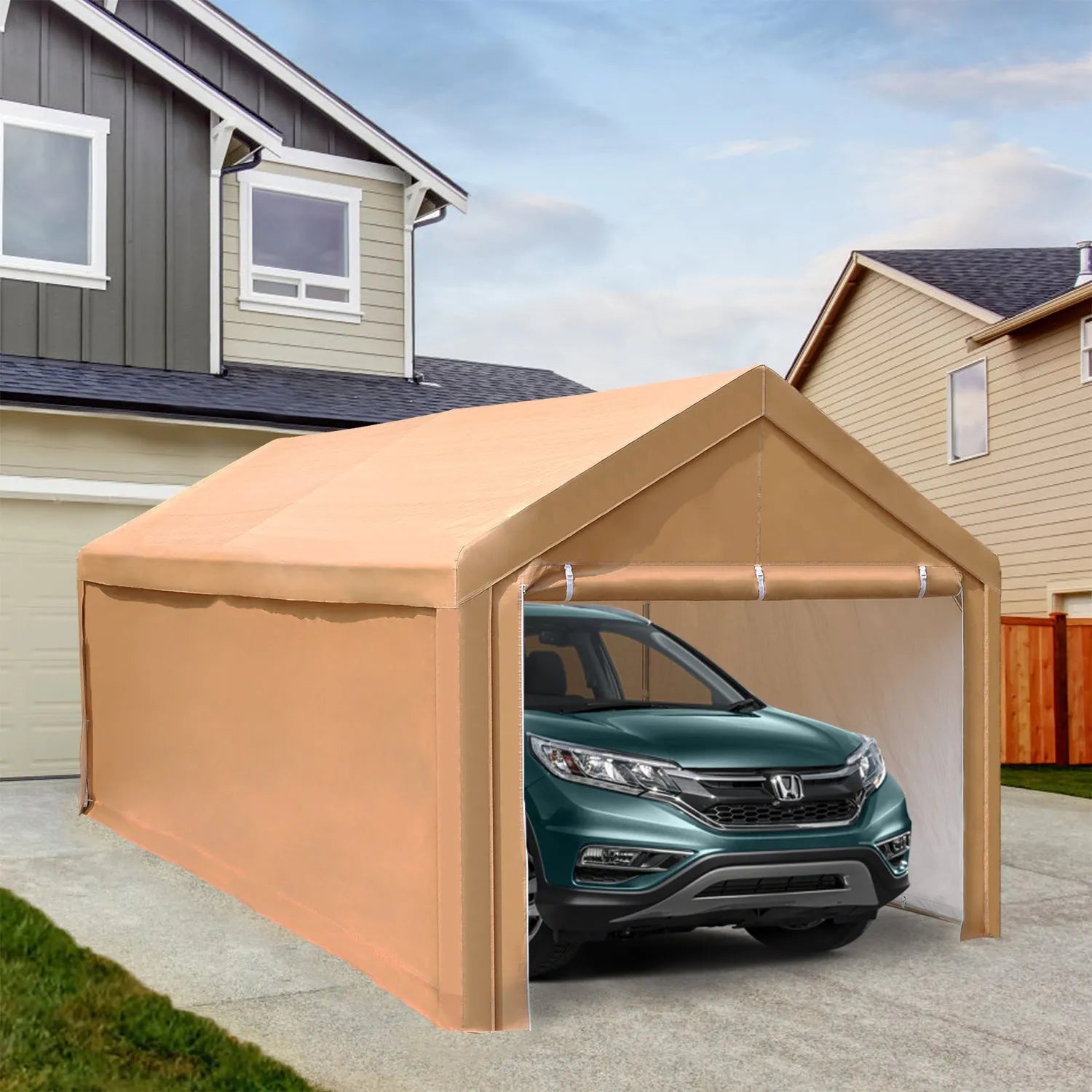 10x20 ft Heavy Duty Carport Canopy Instant Garage with Removable Sidewalls and Doors