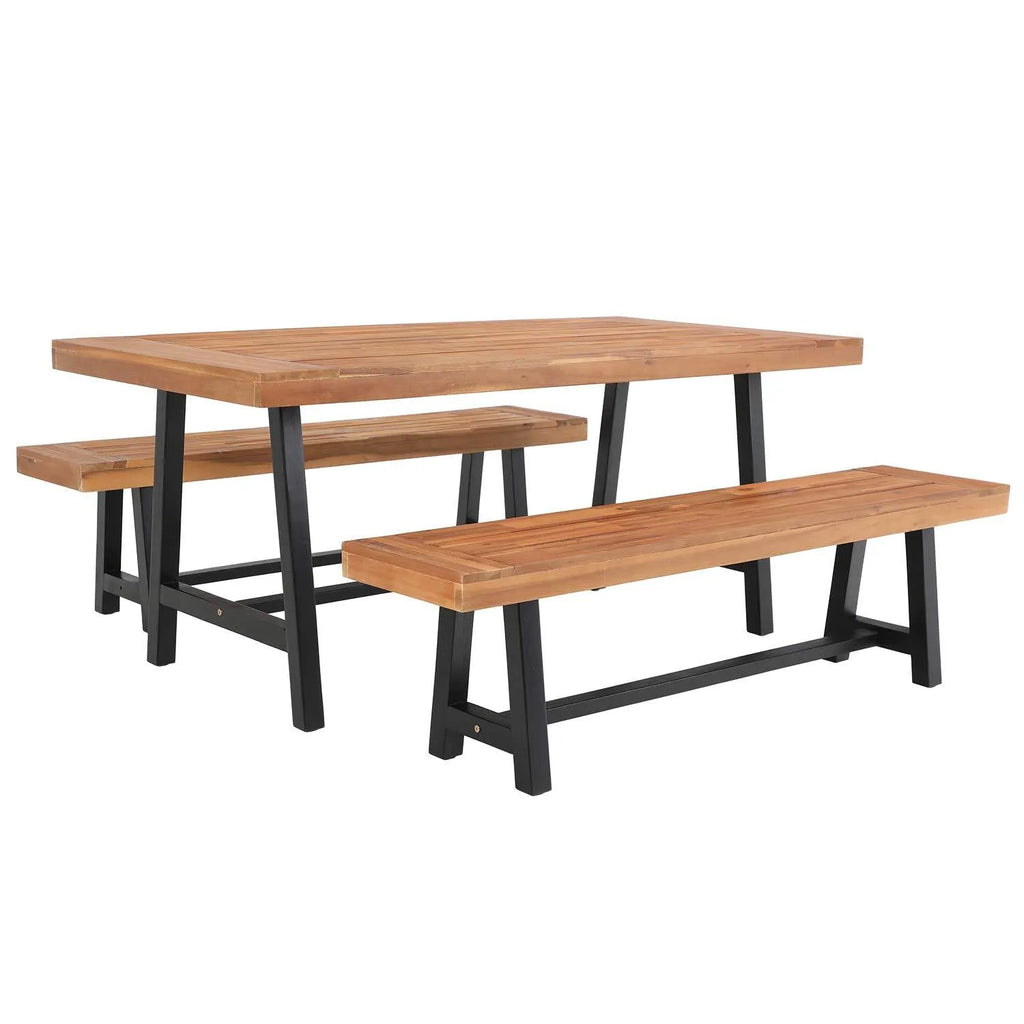 Patio Modern Acacia Wood Dining Set Outdoor Bench Picnic Table