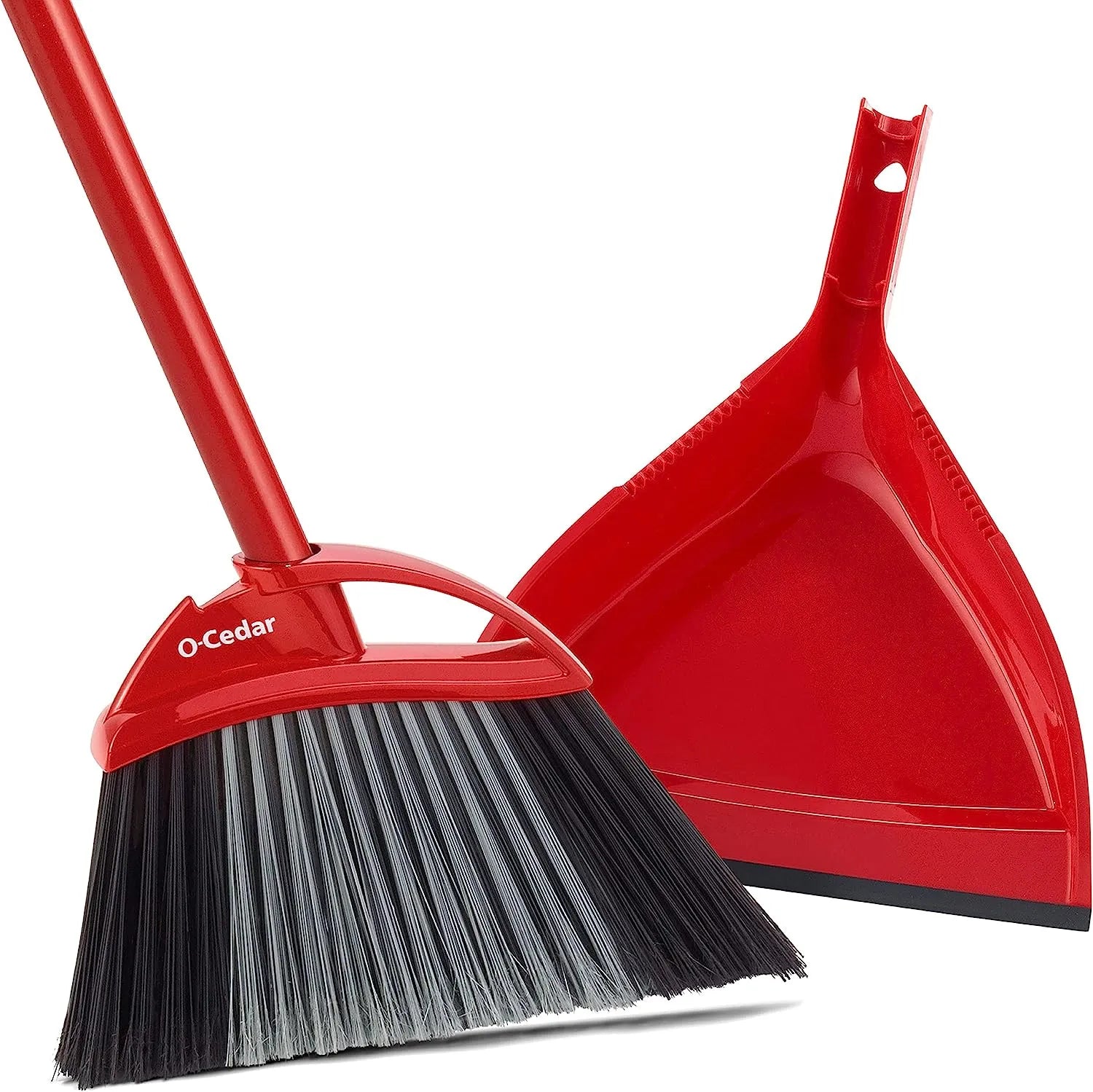 O-Cedar Pet Pro Broom & Step-On Dustpan PowerCorner, Red