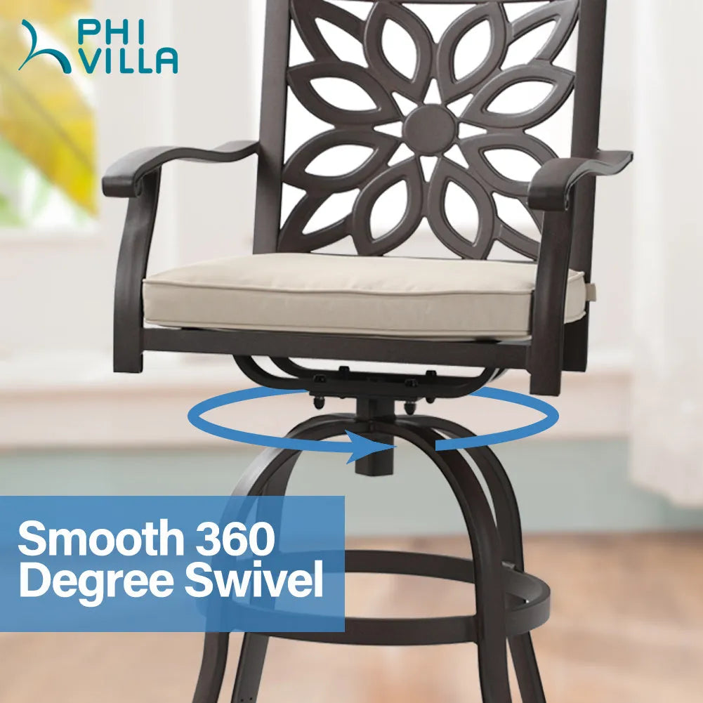 Cast Aluminum Patio Outdoor Pub Height Swivel Bistro Bar Stools Chairs & Table