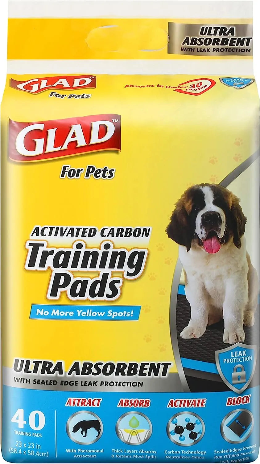 Glad for Pets Black Charcoal Puppy Pads 23" x 23" | Puppy Potty Training Pads That ABSORB & NEUTRALIZE Urine Instantly | New & Improved Quality Puppy Pee Pads, 100 count