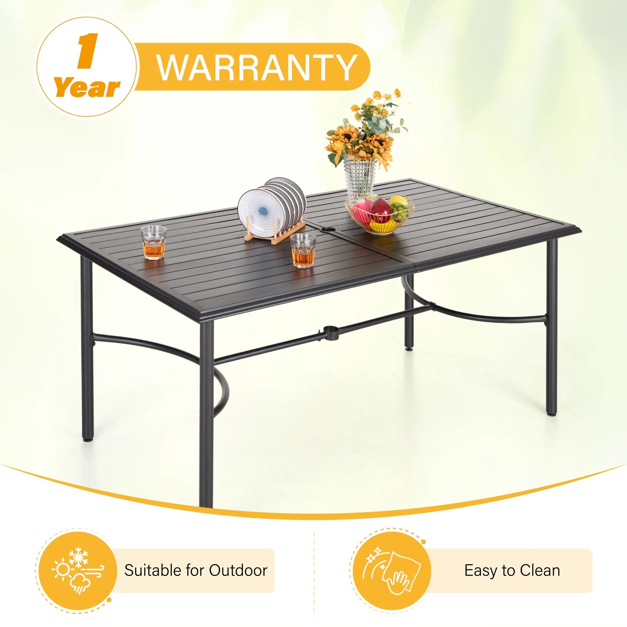 7-Piece Patio Dining Set With 6 Cushioned Steel & Rattan Chairs and Rectangle Table