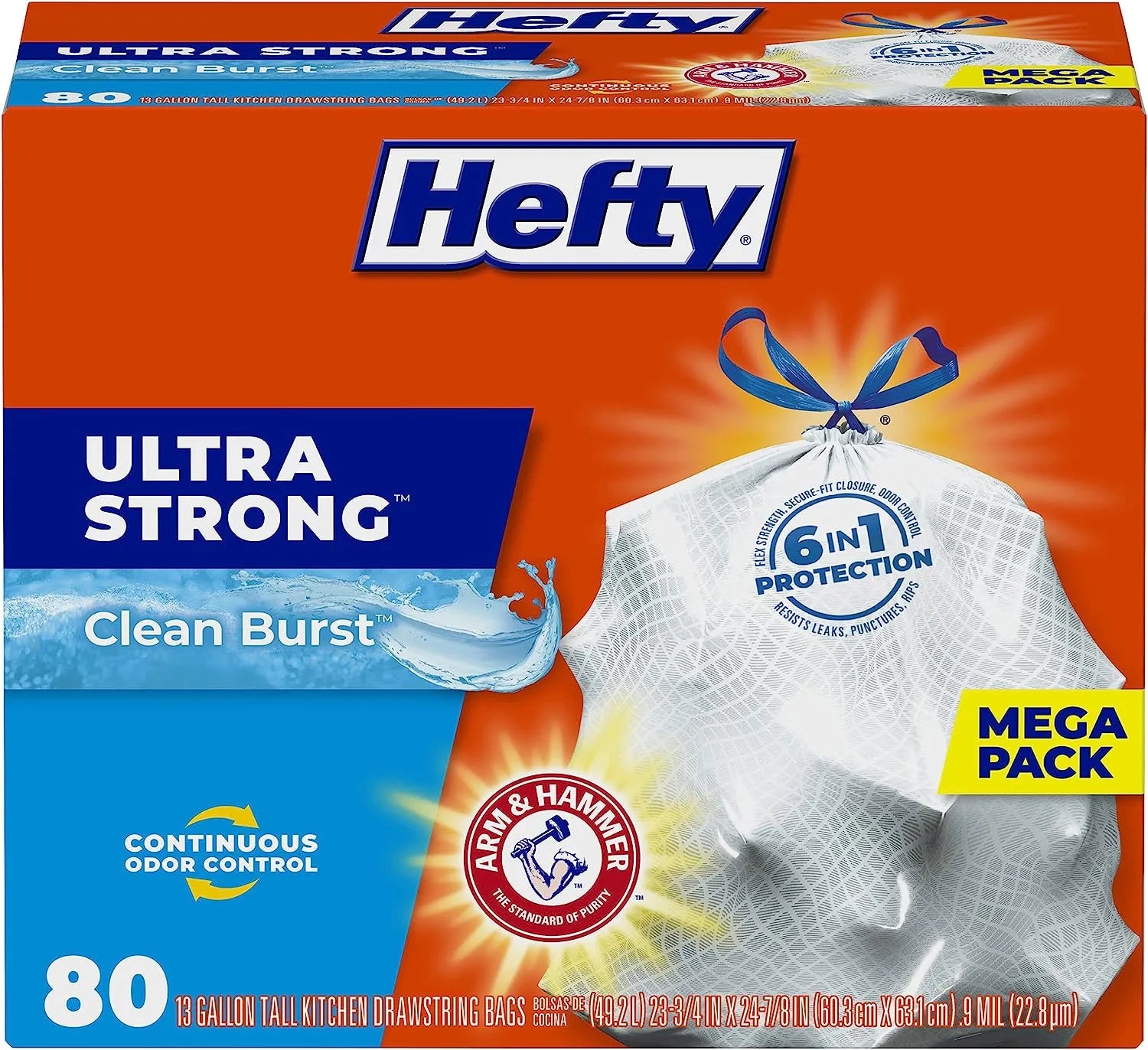 Hefty Ultra Strong Tall Kitchen Trash Bags, Lavender & Sweet Vanilla Scent, 13 Gallon, 80 Count