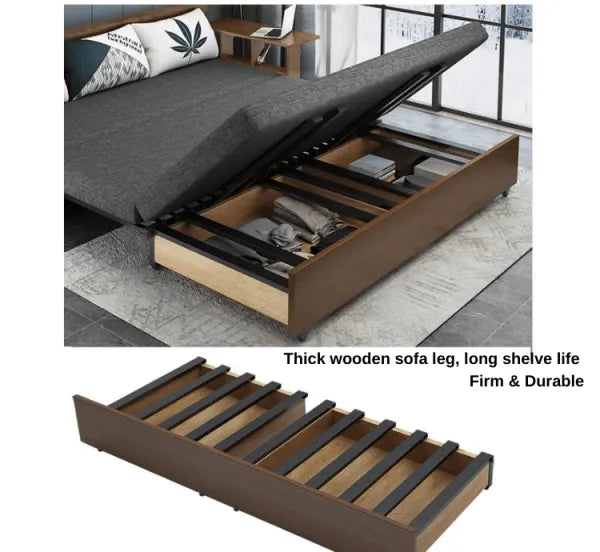 Foldable Multifunctional Wood Sofa Bed With Storage