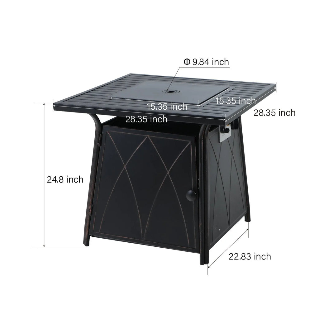 5-Piece Patio Fire Pit Set Steel Swivel Chairs With Cushions & 50,000BTU Square Fire Pit Table