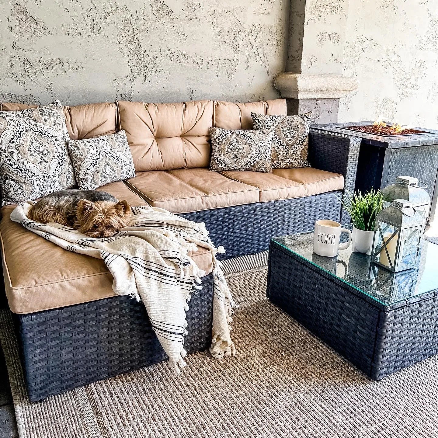 3-Piece Patio L-Shaped Rattan Sectional Sofa Set With Cushions