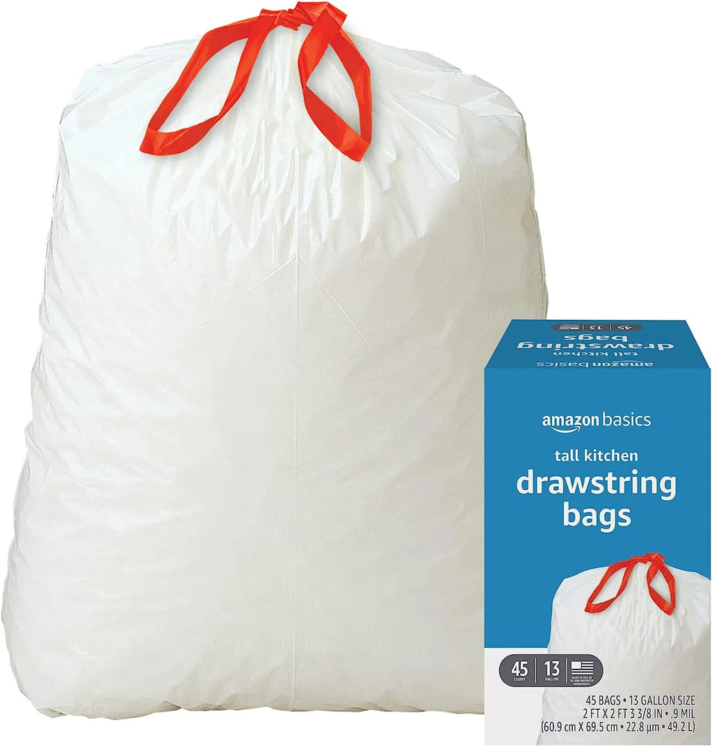 Amazon Basics Tall Kitchen Drawstring Trash Bags, 13 Gallon, Unscented, 120 Count (Previously Solimo)