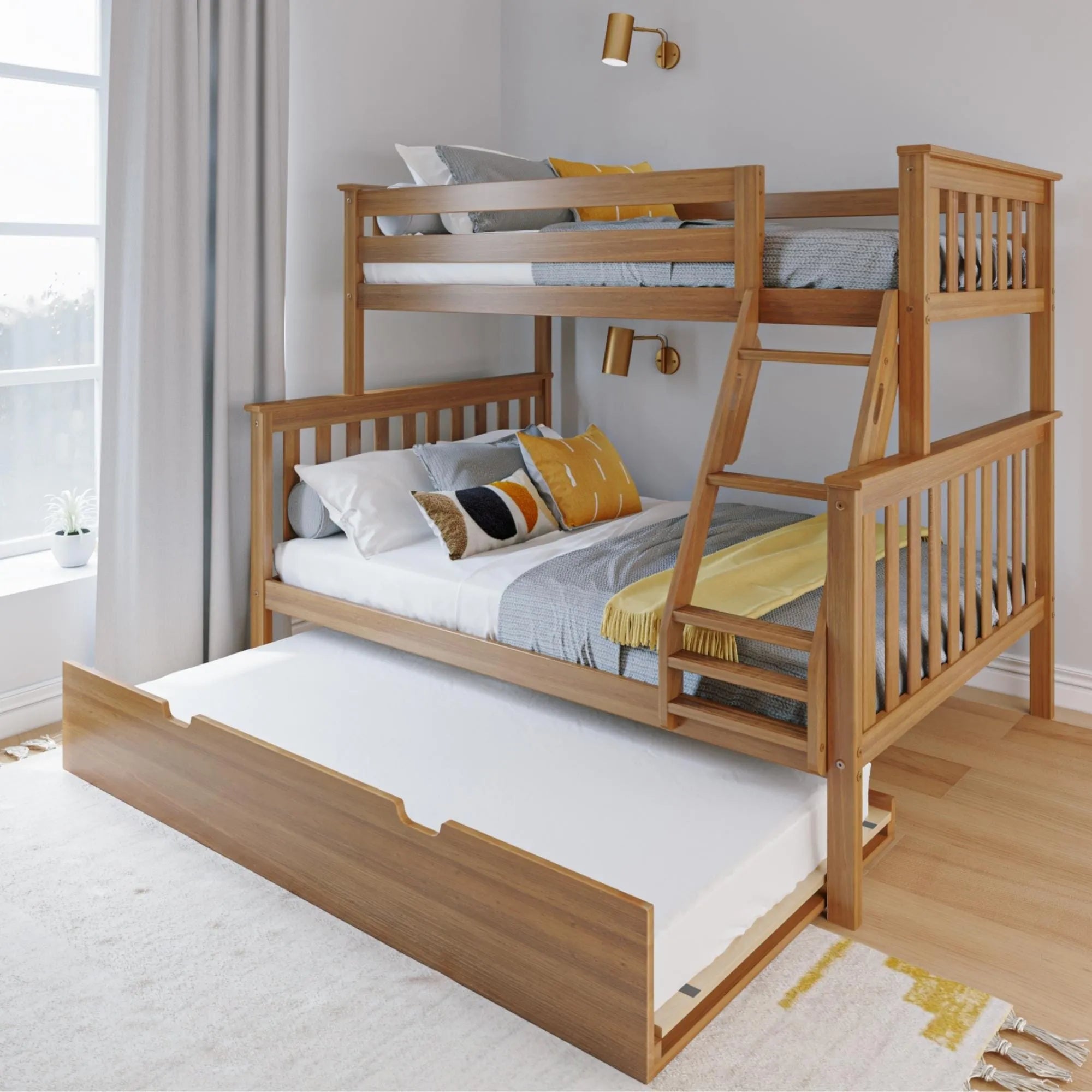 🎄Store Closing Sale💖Kids Solid Wood Twin-Over-Full Bunk Bed + Trundle Bed