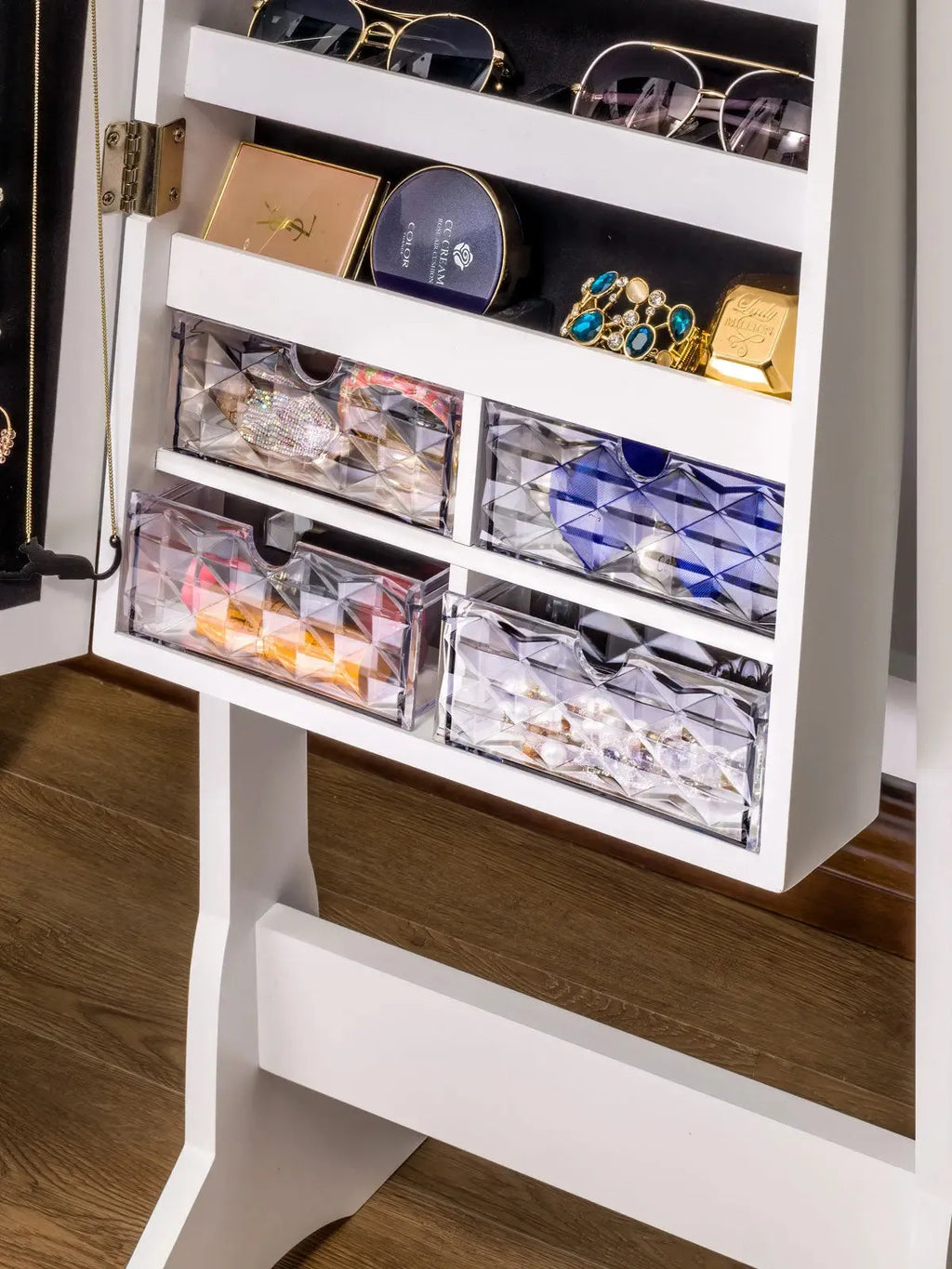 Stella 6 Standing Jewelry Armoire Full Length Mirror With Built-in Lights ?White