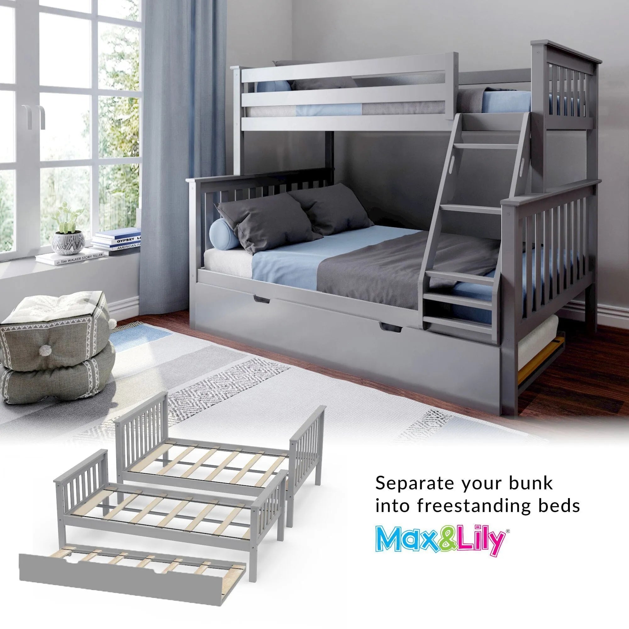 🎄Store Closing Sale💖Kids Solid Wood Twin-Over-Full Bunk Bed + Trundle Bed