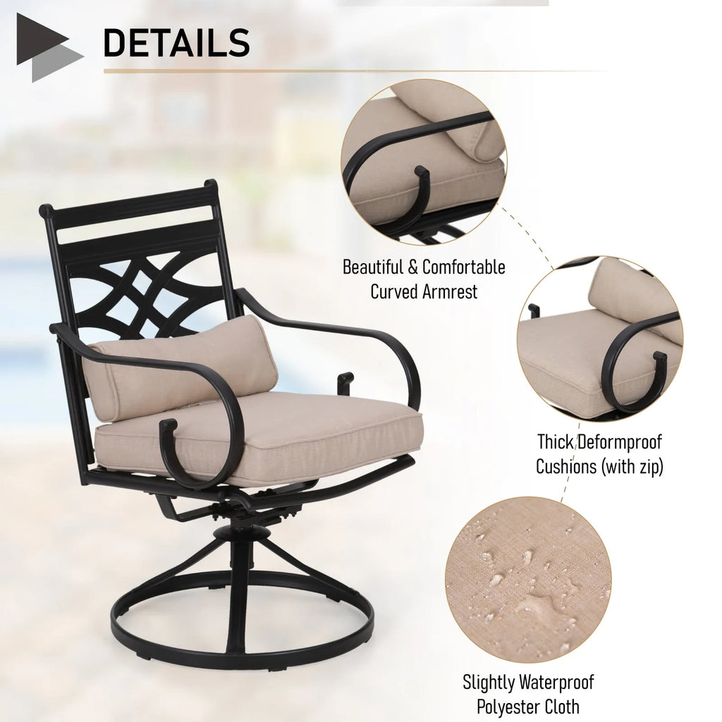 5-Piece Outdoor Dining Set 4 Swivel Steel Chairs and Square Table