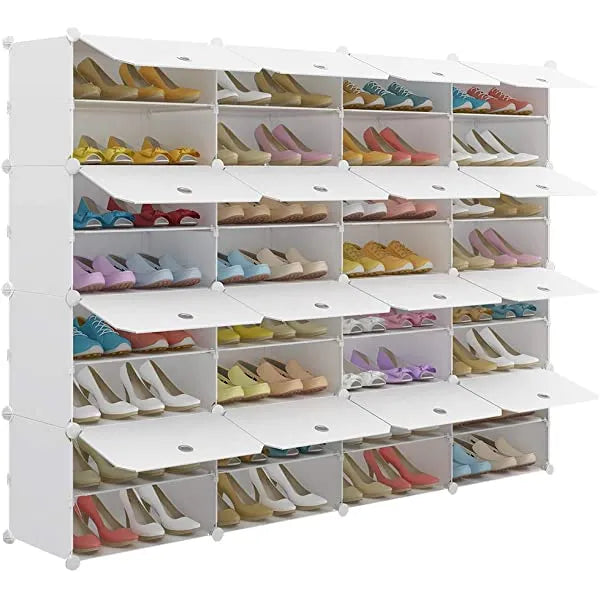 KOUSI Portable Shoe Rack Organizer 24 Pair Tower Shelf Storage Cabinet Stand Expandable for Heels, Boots, Slippers, 6 Tier White 32"x12"x36"
