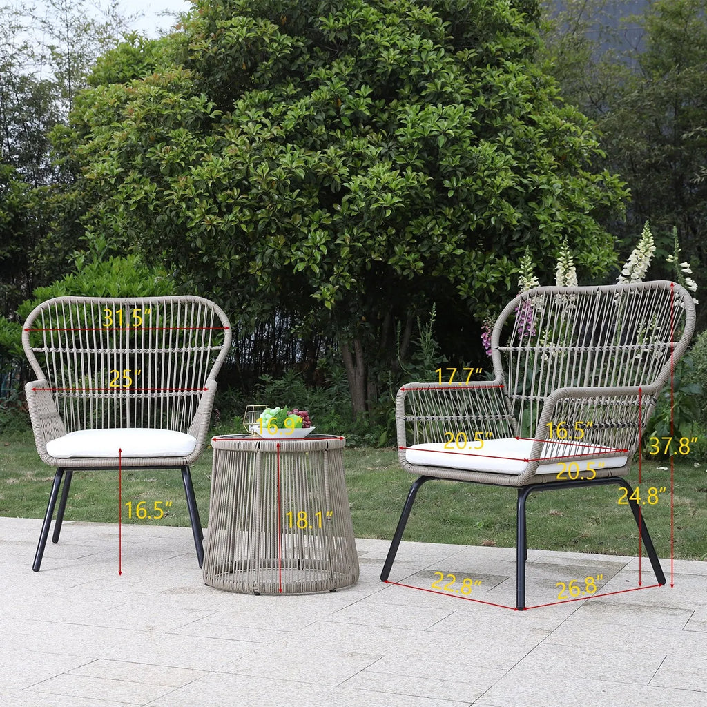 3-Piece Outdoor Rattan Conversation Set With Cushions