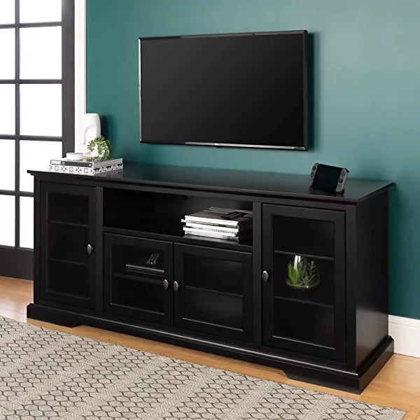 Walker Edison Concord Classic Glass Door Storage TV Console for TVs up to 80 Inches, 70 Inch, Espresso Brown Espresso Brown 70 Inch Tall TV Stand