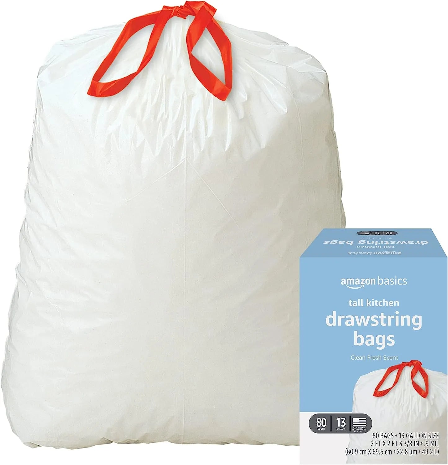 Basics Tall Kitchen Drawstring Trash Bags, 13 Gallon, Unscented, 120 Count (Previously Solimo)