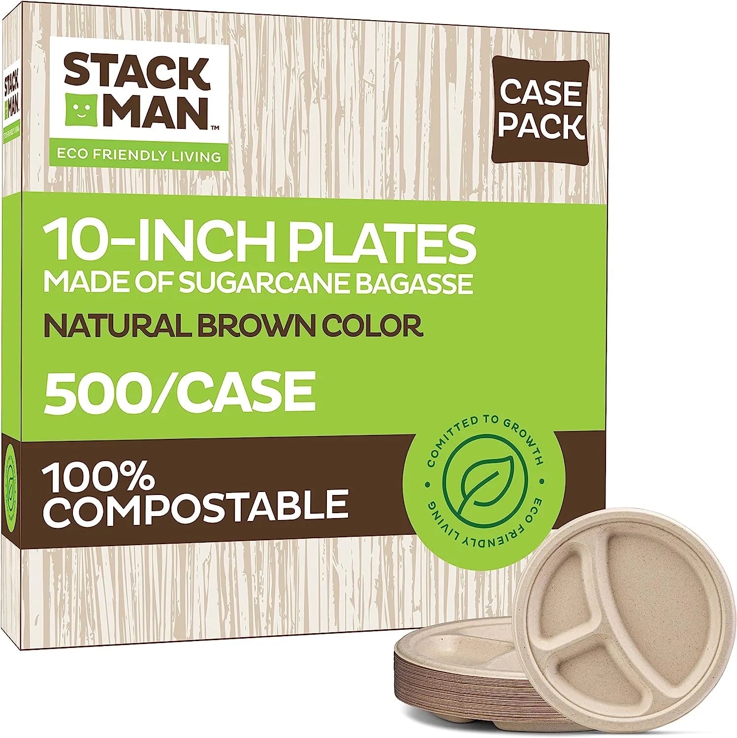 100% Compostable Paper Plates 9 Inch [500 Count] Heavy-Duty Dinner Plates - Natural Brown Color Unbleached Bagasse - Eco-Friendly Disposable Biodegradable Sugarcane Plates - [Bulk Case 4/125 Pack]