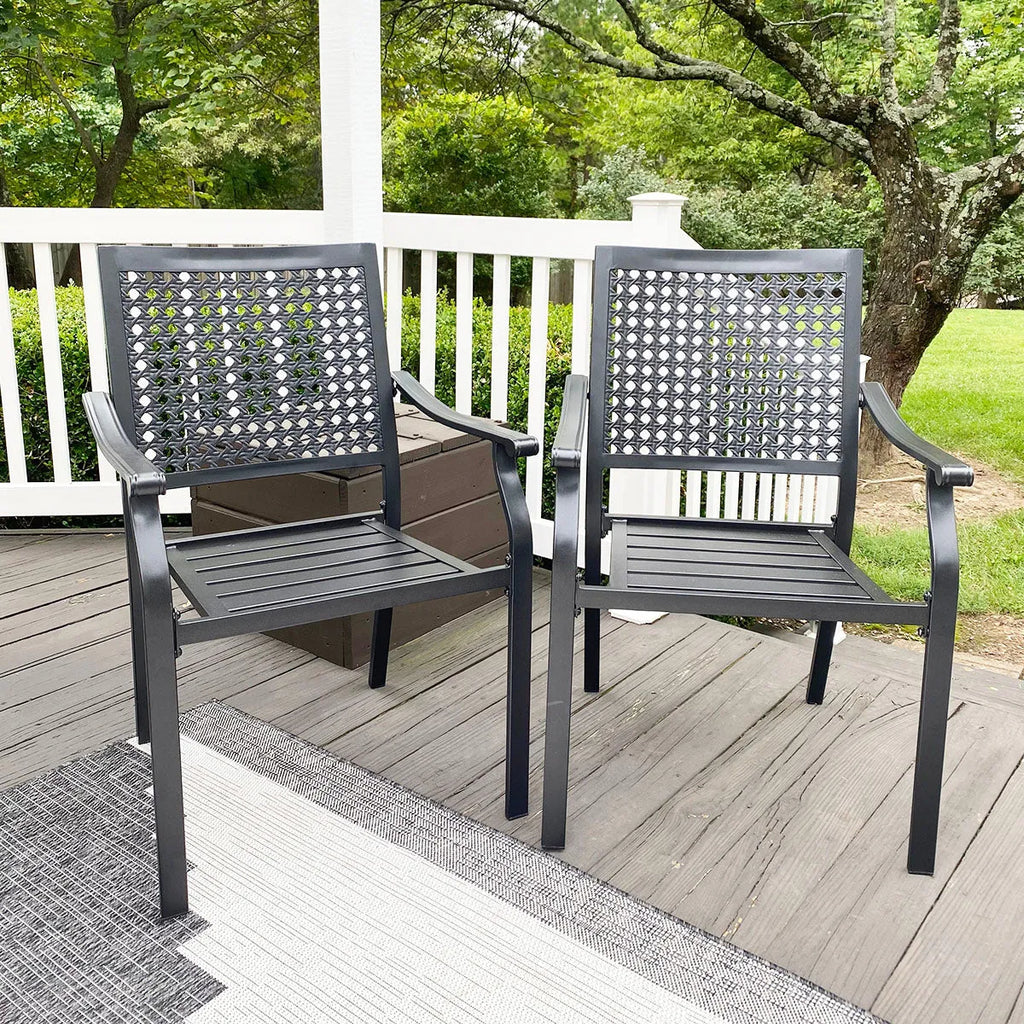 Outdoor Fixed Steel Dining Chairs with Bullseye Flower Pattern - Set of 2