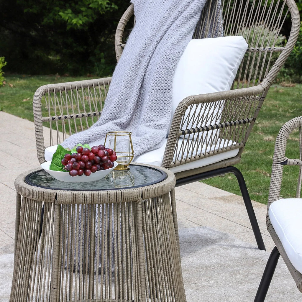 3-Piece Outdoor Rattan Conversation Set With Cushions