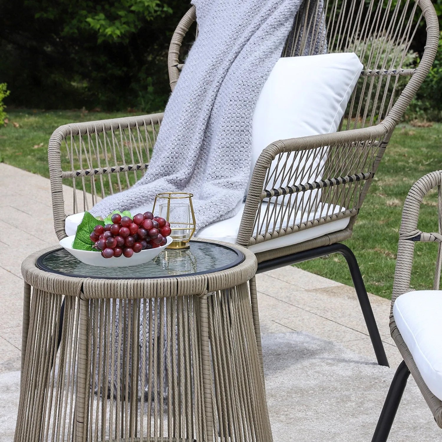 3-Piece Outdoor Rattan Conversation Set With Cushions