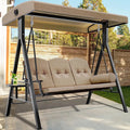 YITAHOME 3-Seat Deluxe Porch Swing Outdoor Heavy Duty Patio Swing Chair with Adjustable Canopy Removable Cushions Weather Resistant Steel Frame Suitable for Garden, Lawn, Backyard, Balcony, Brown