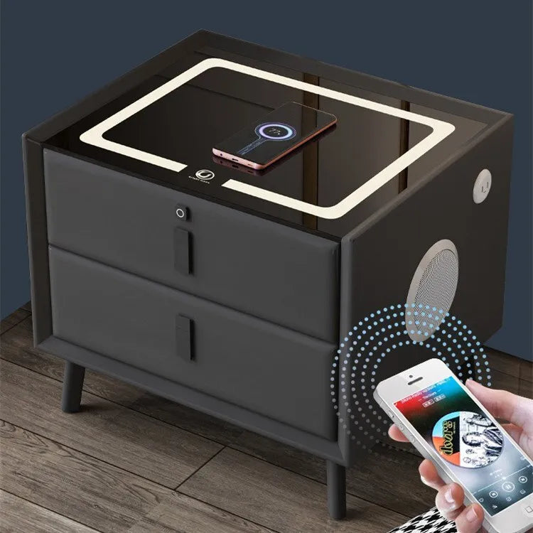 Smart Bedside Table Bedroom Bedside Cabinet with drawers Nightstand with Charging Station,Side End Table,Modern LED White Nightstand,2 Drawers,Metal Handles,USB