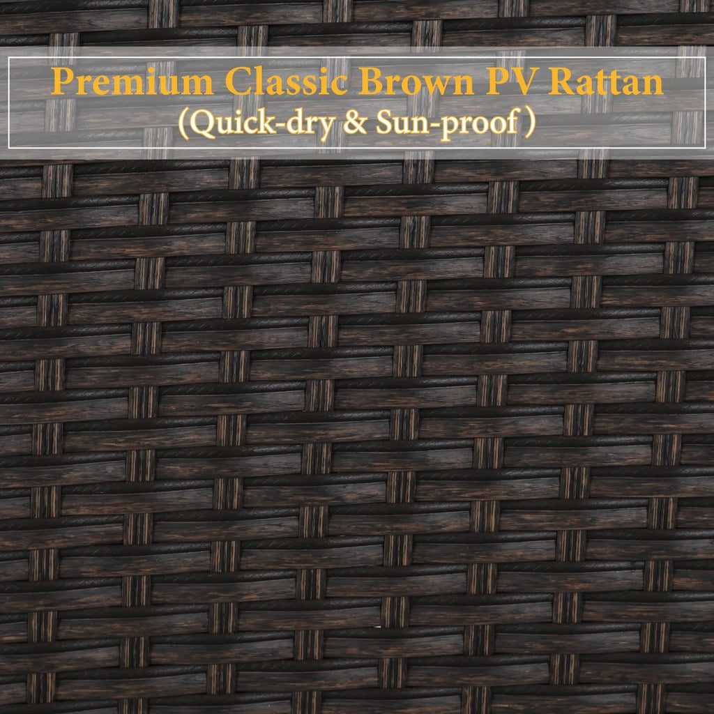 6 Piece Outdoor Dining Set with Acacia Wood Table & Wooden Bench and 4 Cushioned Rattan Wicker Chairs