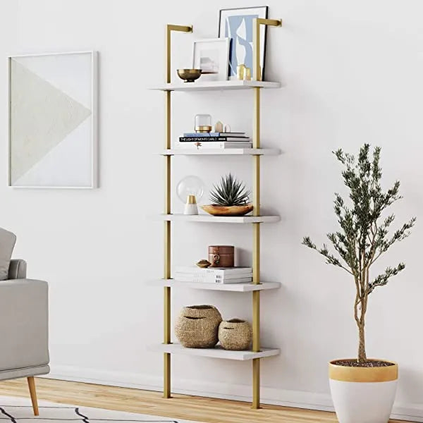 Nathan James Enloe Modern Storage, Free Standing Accent Cabinet with Doors in a Rustic Fir Wood Finish Powder-coated Metal Base for Hallway, Entryway or Living Room, White/Gold