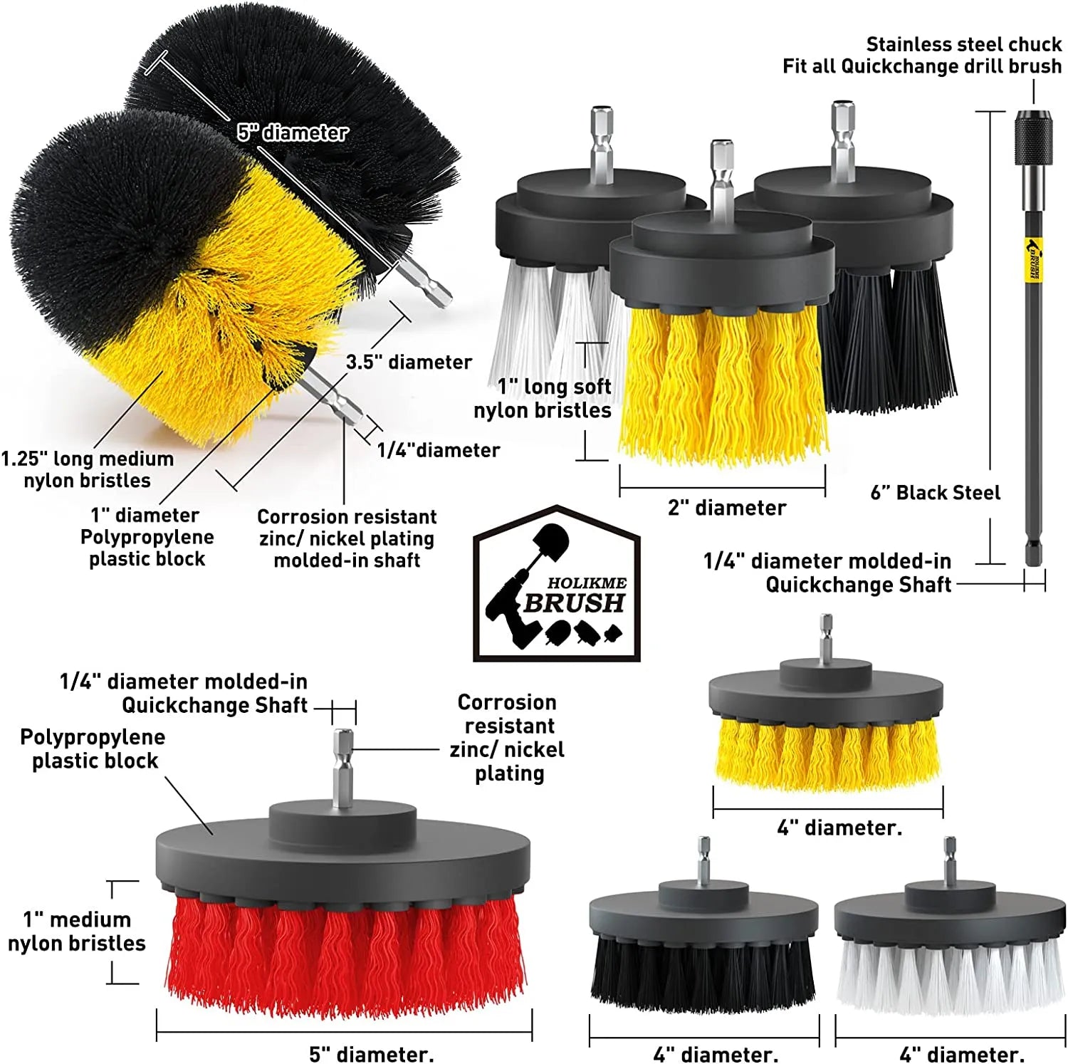 22Piece Drill Brush Attachments Set, Scrub Pads & Sponge, Buffing Pads, Power Scrubber Brush with Extend Long Attachment, Car Polishing Pad Kit