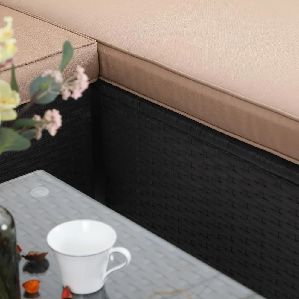 3-Piece Patio L-Shaped Rattan Sectional Sofa Set With Cushions