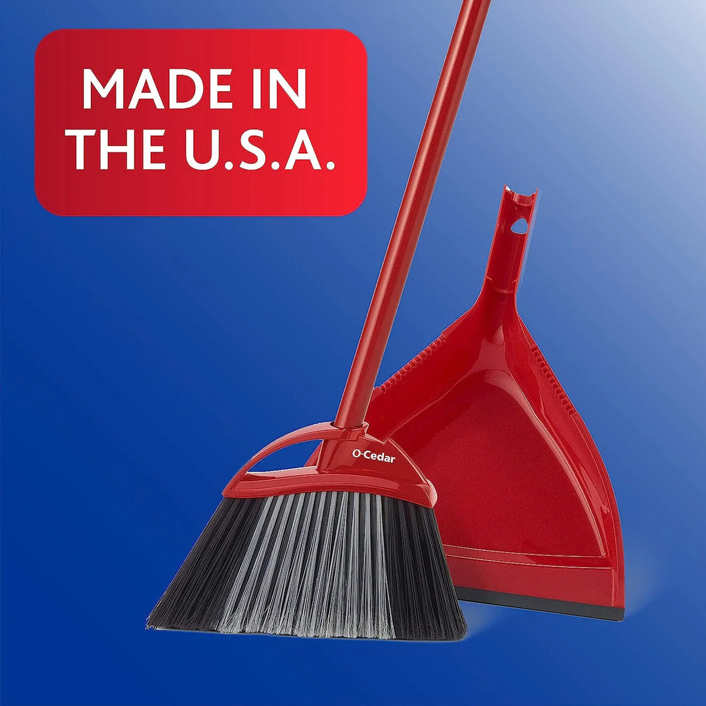 O-Cedar Pet Pro Broom & Step-On Dustpan PowerCorner, Red