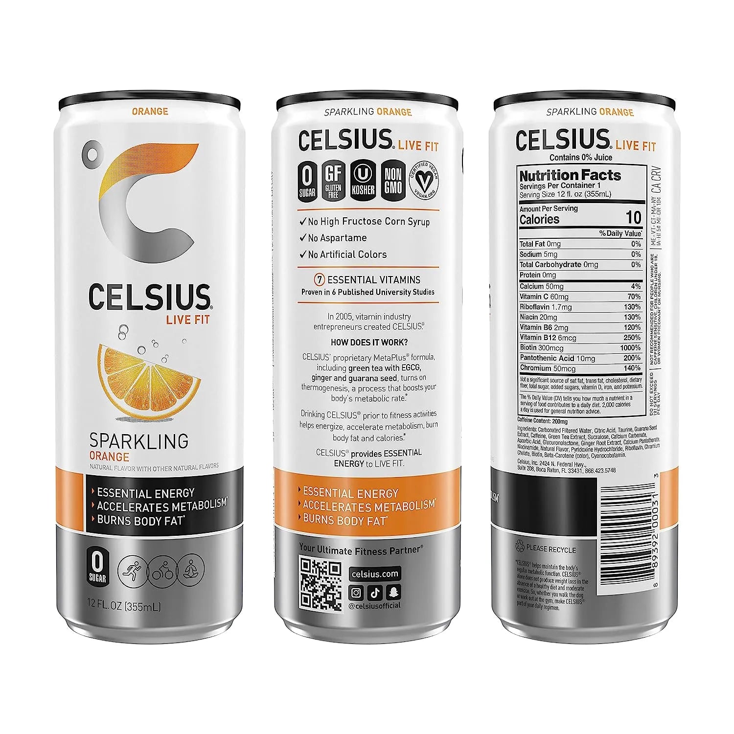 Sparkling Orange, Functional Essential Energy Drink 12 Fl Oz (Pack of 12)