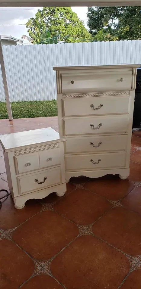 Set includes dresser, mirror, chest, nightstand and headboard