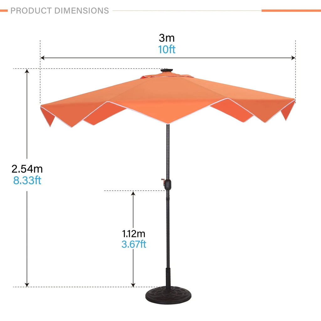 9/10ft Crank Open Patio Umbrella With 24 LED Lights & Ruffles