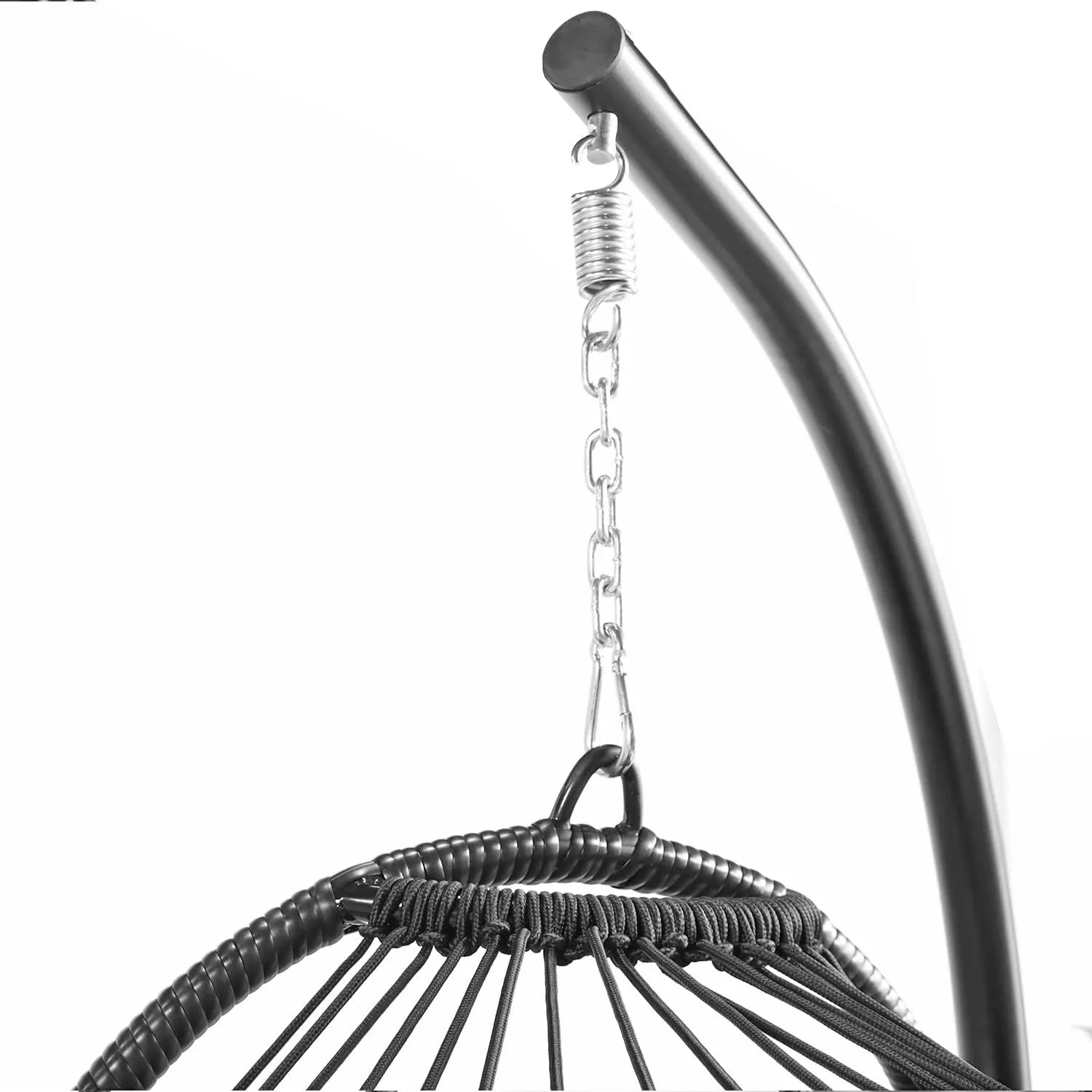 PRIVATE GARDEN Large Hanging Egg Chair with Stand Upgraded Wicker Egg Swing Chair Outdoor Indoor PE Rattan Hanging Chair with Grey Comfort Cushion Heavy Duty C-Stand