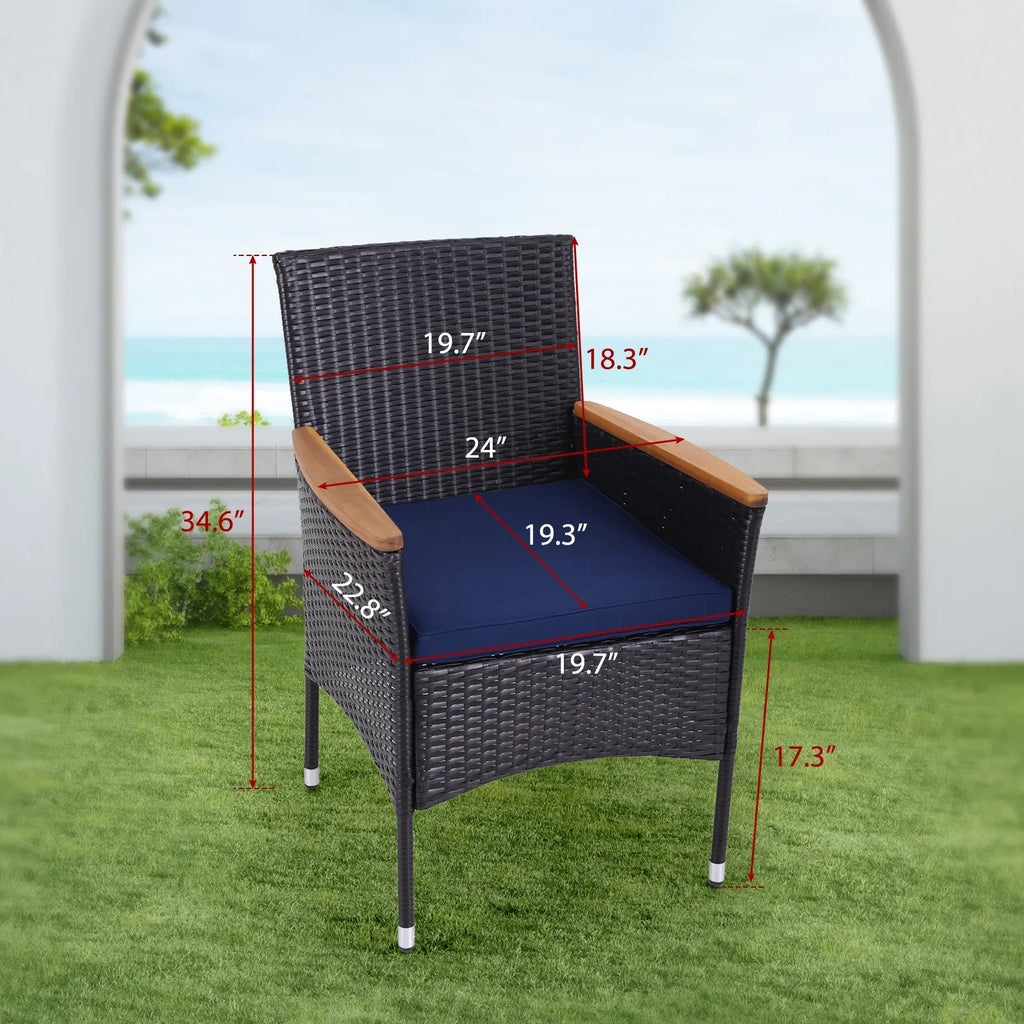 6 Piece Outdoor Dining Set with Acacia Wood Table & Wooden Bench and 4 Cushioned Rattan Wicker Chairs