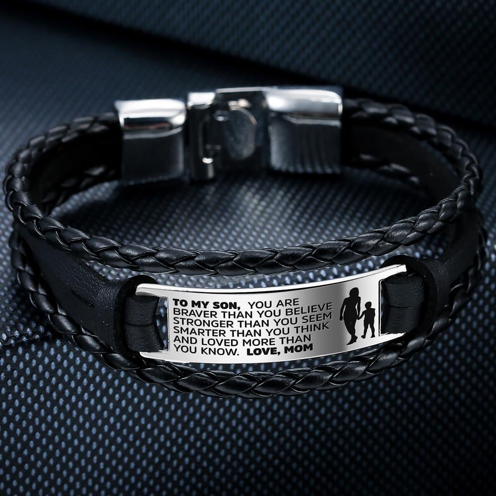 From Mom to Son - Steel & Leather Style Bracelet